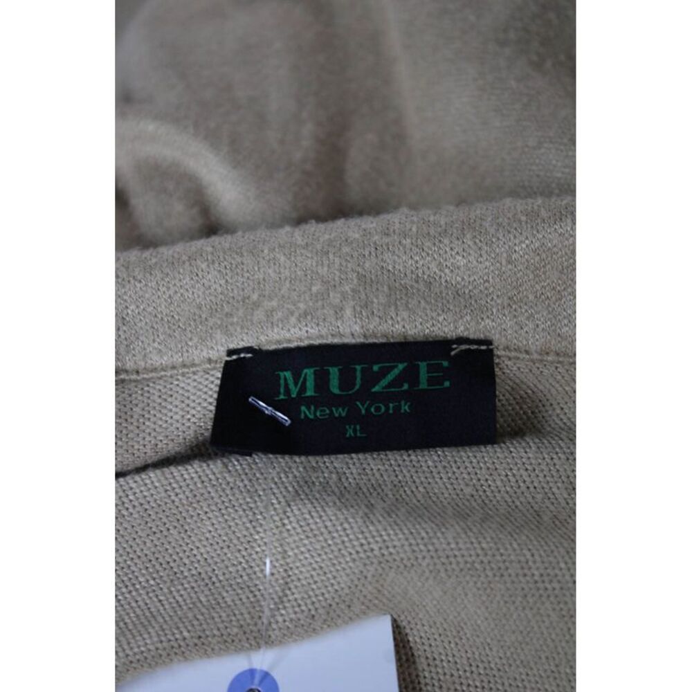 Muze Women Beige Wool Blend Collared Zip Pullover Sweatshirt Size XL - Picture 5 of 5